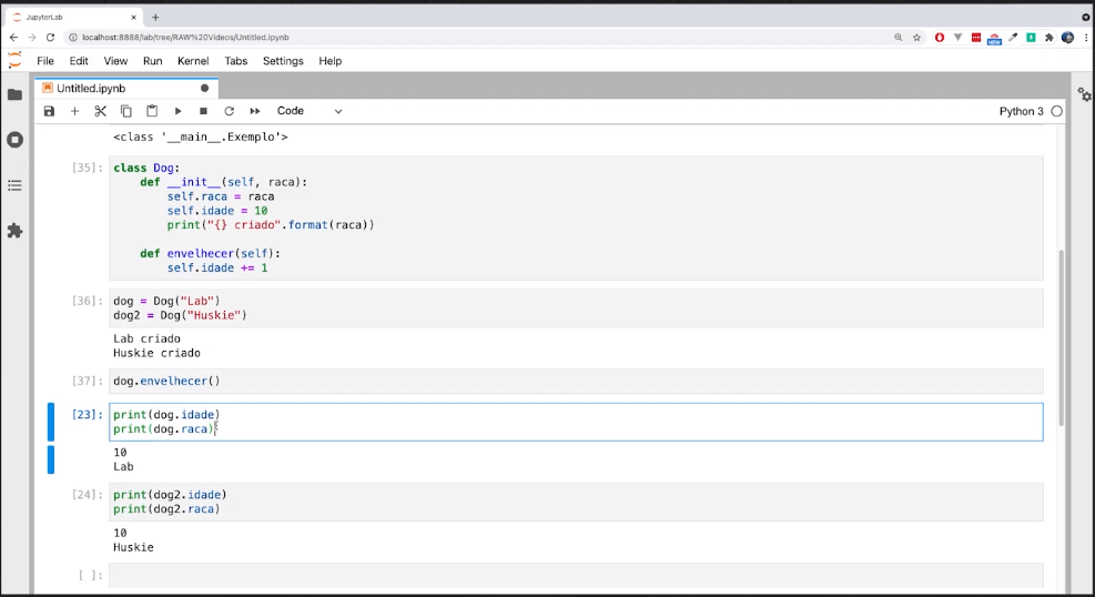 Exemplo de código da programação orientada a objetos (POO)