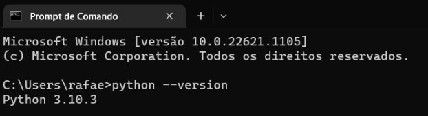 Confirmação da instalação do Python por meio do Prompt de Comando